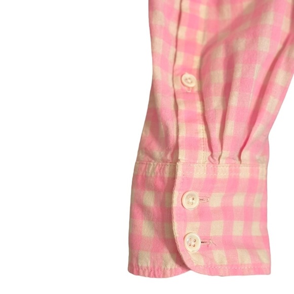J Crew Gingham Checkered Button Up Boy Shirt  Barbie Pink & White Size 0 EUC - Picture 6 of 13